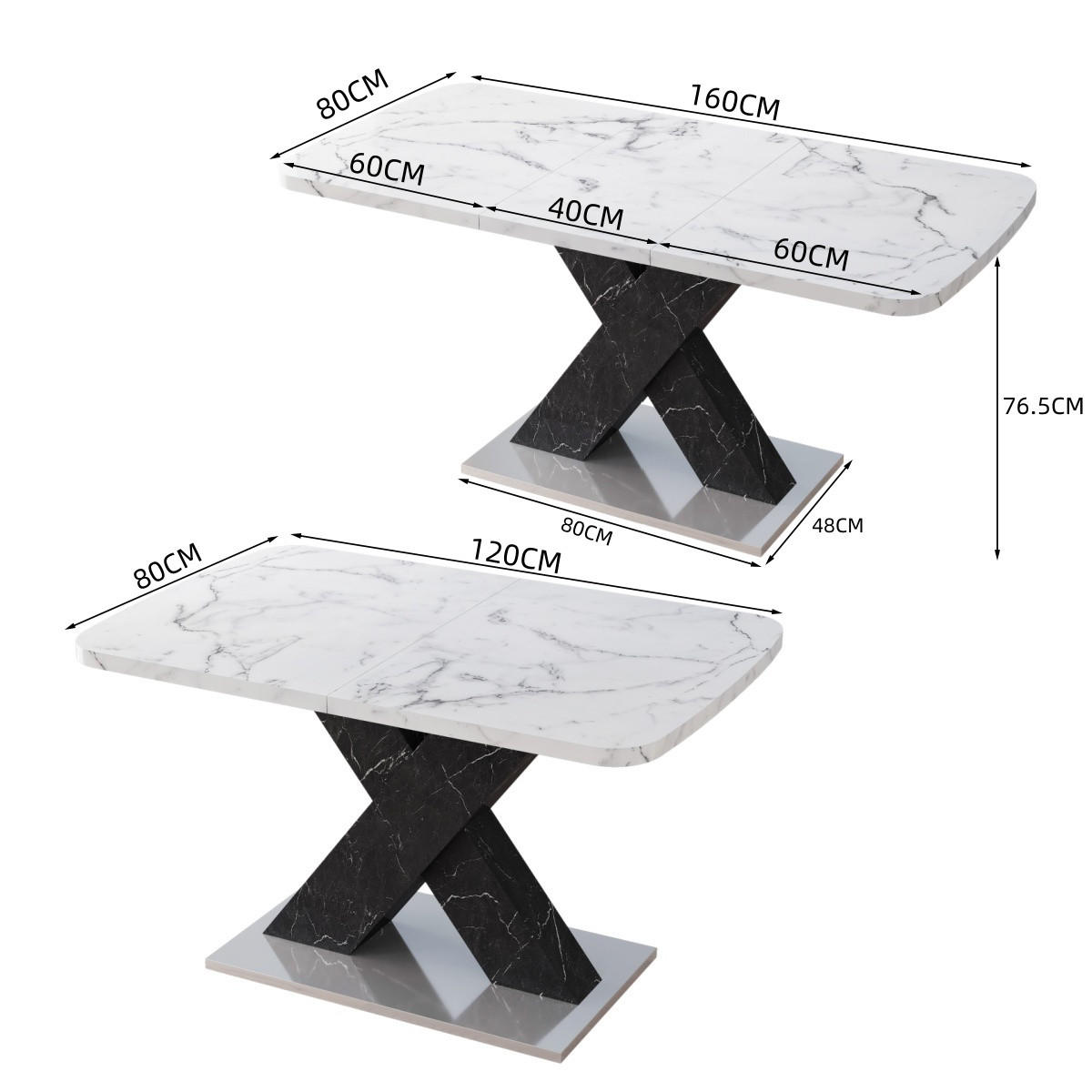 ESSTISCH in Braun X-Form Küchentisch mit Stauraum, 120CM-160CM - Schwarz/Weiß, Holzwerkstoff/Metall (160/80/76.5cm) - STILVORA