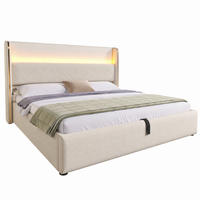 BETT hydraulisch 180x200 cm Leinen Beige mit Stauraum - Beige, Metall (180/200cm) - Meubliv