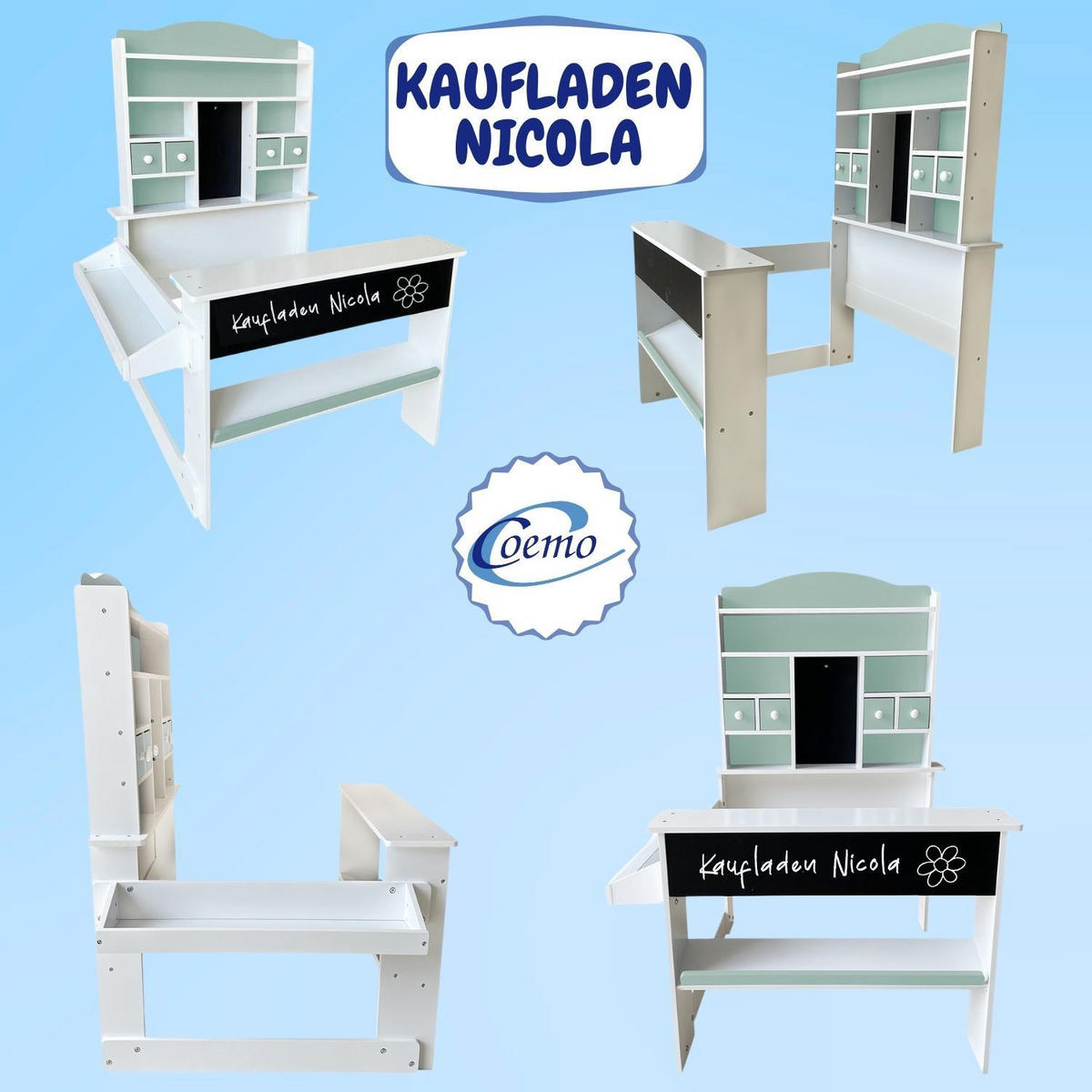 KAUFLADEN NICOLA Grün aus Holz mit Theke - Grün, Holzwerkstoff (74/108/81cm) - Coemo