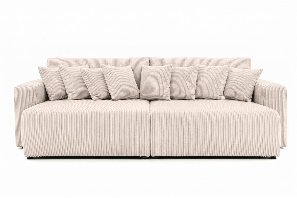SCHLAFSOFA, Cordstoff Poso, Beige, PIANO DOUBLE - Creme, Holz (246/83/145cm) - Kaiser Möbel