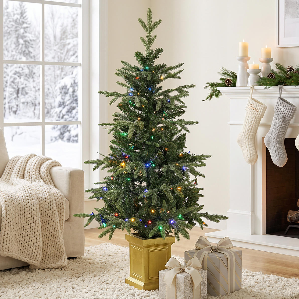 WEIHNACHTSBAUM-MIT-LICHT PE Stahl Grün - Grün, Kunststoff (120cm) - HOMCOM