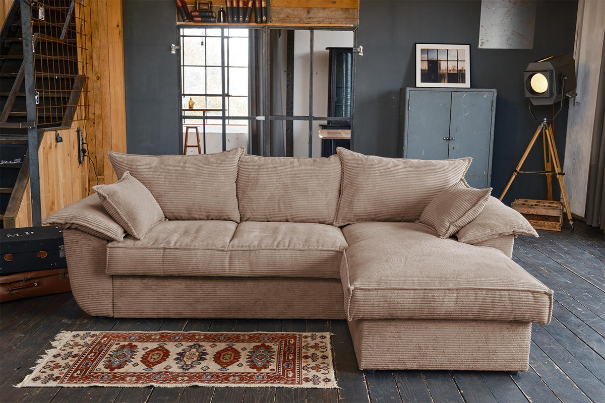 ECKSOFA DAMETO Braun Cord - Dunkelbraun/Schwarz, Kunststoff/Textil (266/174cm) - KAWOLA