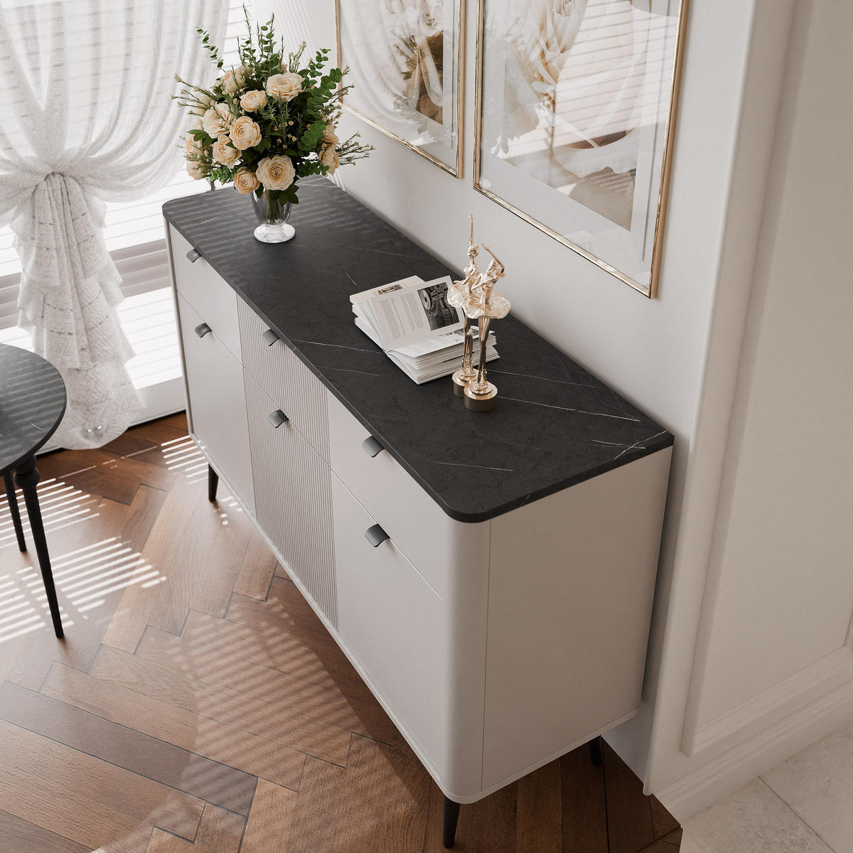 KOMMODE mit Schubladen NAVANI 130 cm Kaschmir/ Stein - Kaschmir/Schwarz, Holzwerkstoff/Metall (130/82/40cm) - Idohome