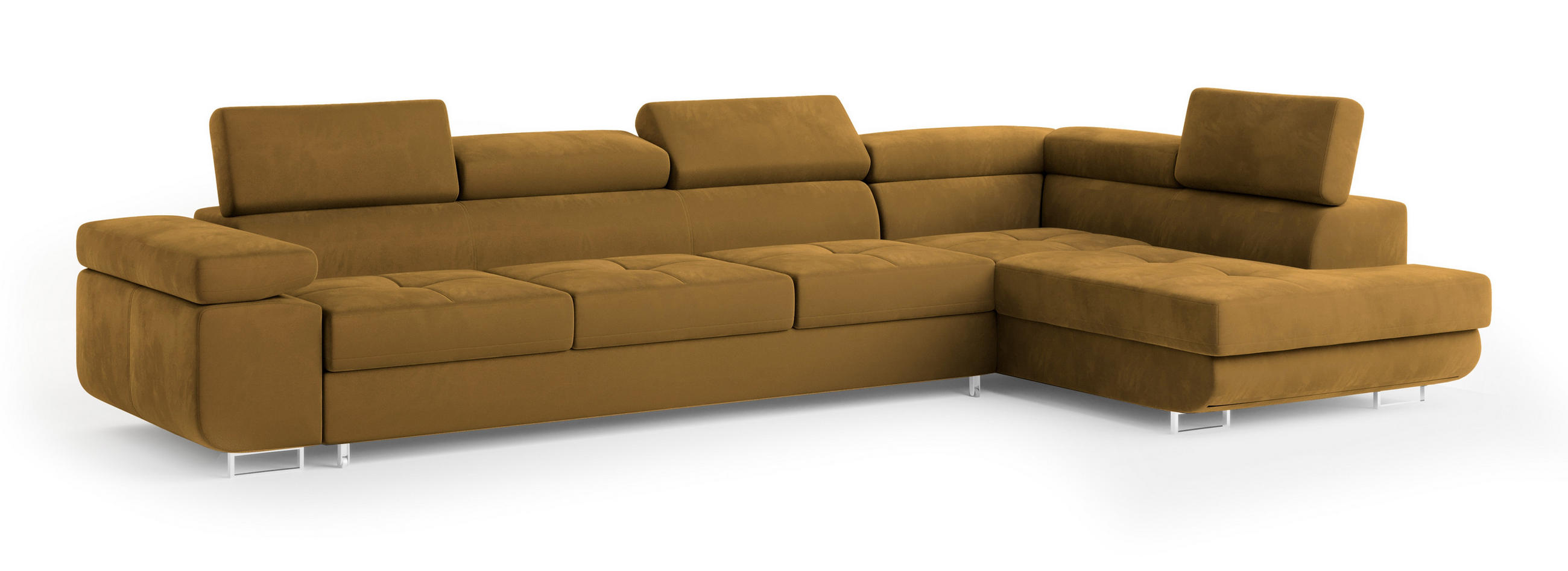 ECKSOFA VICENTE Gelb Velours-Stoff mit Schlaffunktion - Gelb, Holz (346/202cm) - MASSENO