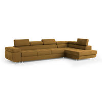 ECKSOFA VICENTE Gelb Velours-Stoff mit Schlaffunktion - Gelb, Holz (346/202cm) - MASSENO