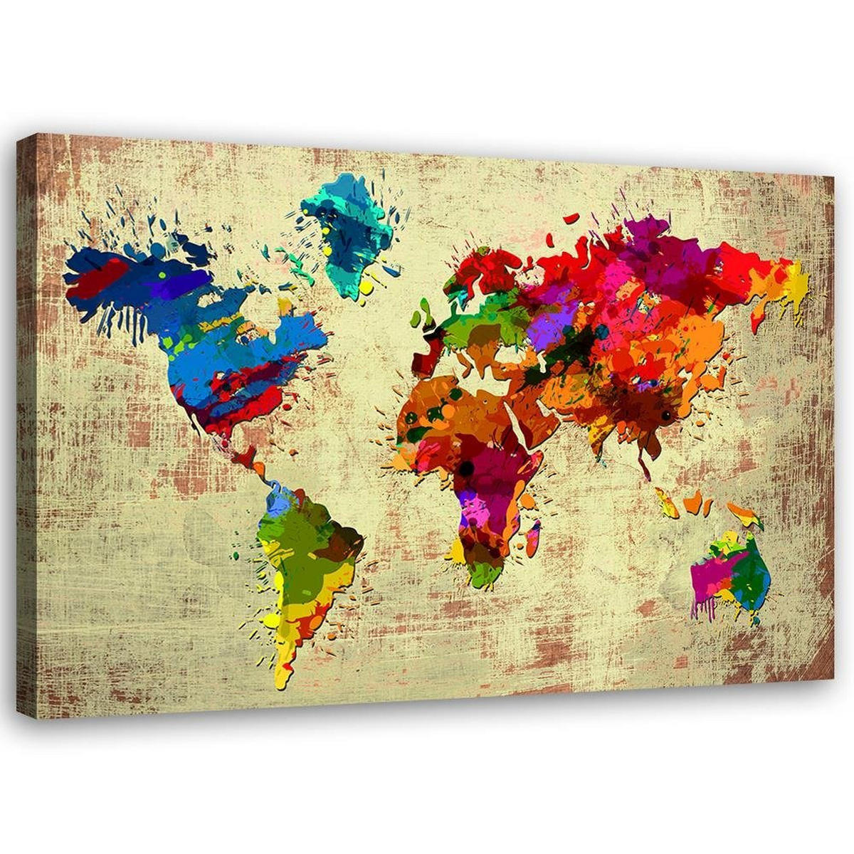 BILD Bunte Weltkarte Vintage 100x70cm - Multicolor, Textil (100/70cm) - Feeby