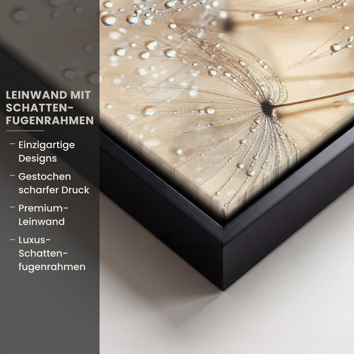 LEINWAND Bilder mit Rahmen - Löwenzahn - Abstrakt - Natur - Beige - 20x20 - Braun, Textil (20/20cm) - MuchoWow