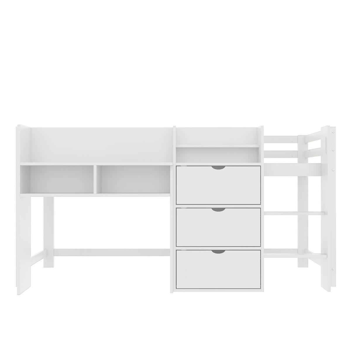 HOCHBETT aus Kiefernholz 90x200 cm in Weiß mit Stauraum & Leiter - Weiß, Holz (90/200cm) - Modfu