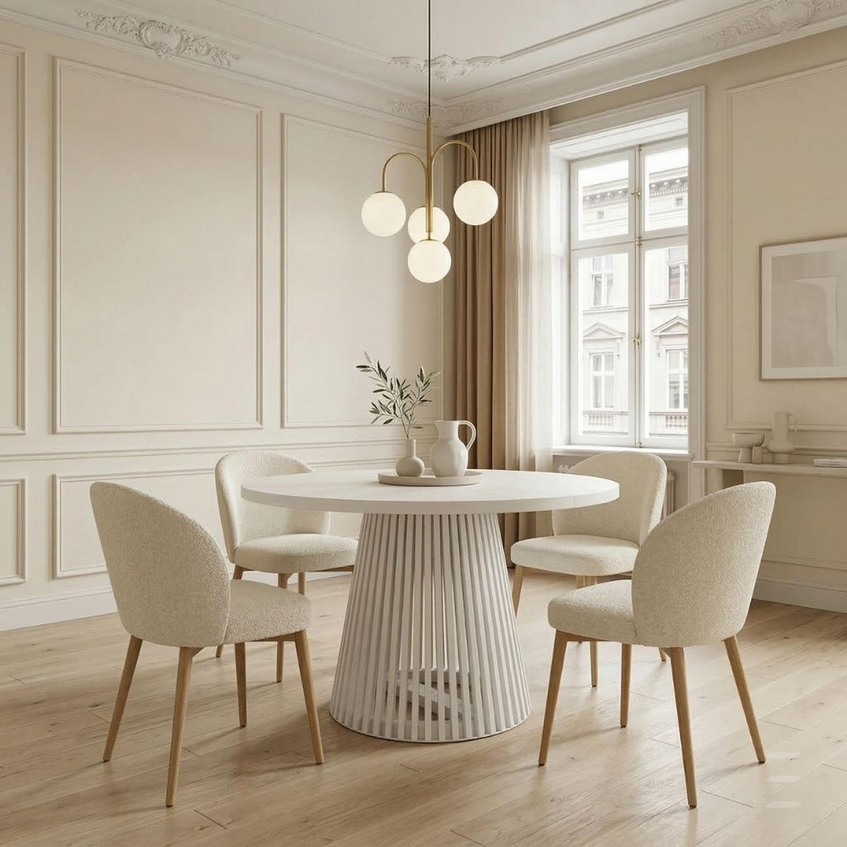 ESSTISCH runder ausziehbarer Tisch für Esszimmer DOVER 100 / 150 cm, Farbe: Weiß - Weiß, Holz (150/100/77cm) - Dekori_Interiors