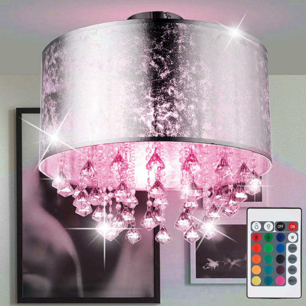 LED DECKENLEUCHTE Amy Silber Kristalloptik - Silberfarben, Metall (40/40/38cm) - Globo Lighting