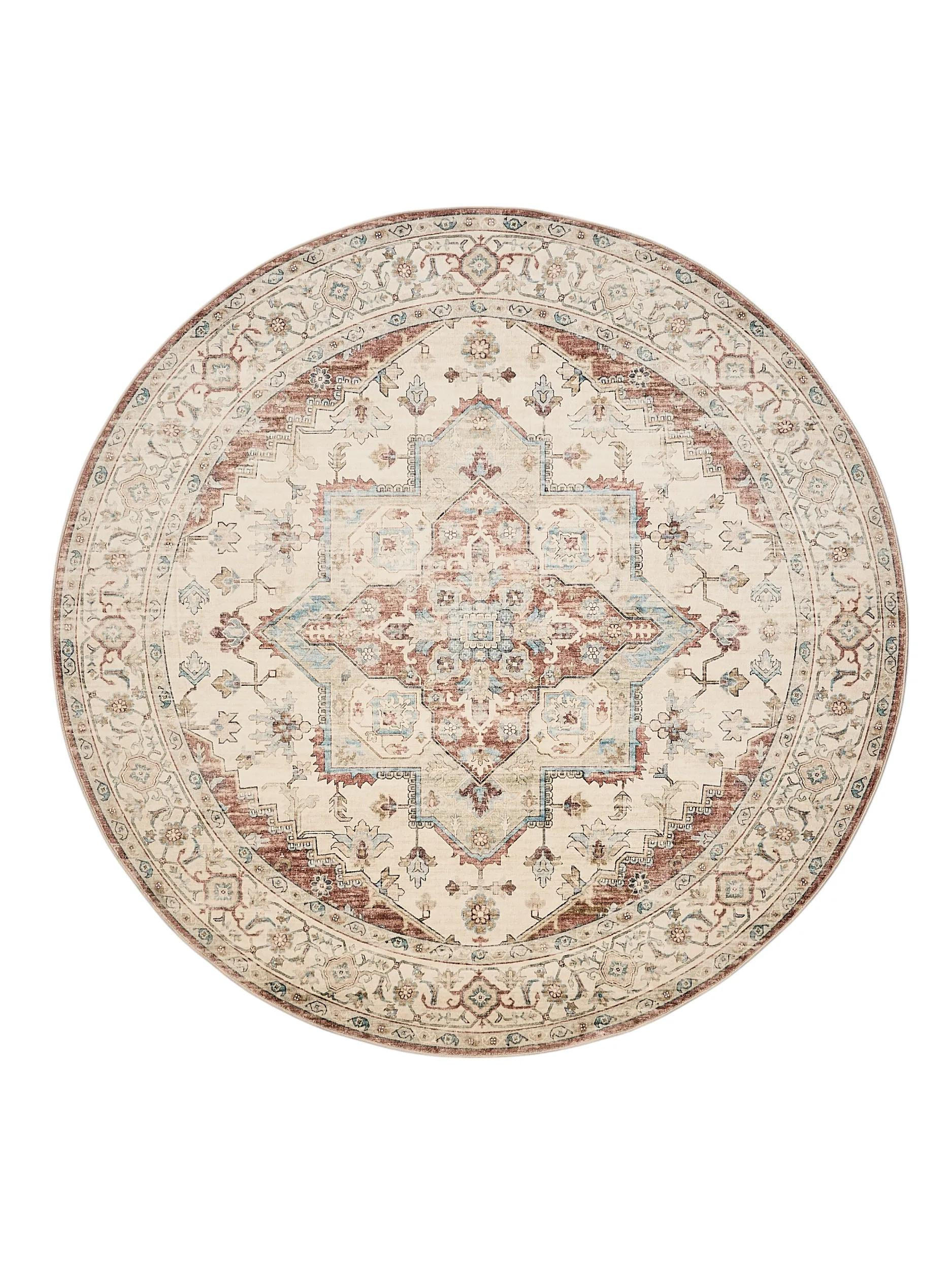 VINTAGE-TEPPICH Miray waschbar ø 160 cm rund - Rot/Multicolor, Kunststoff (160/160cm) - benuta Nest