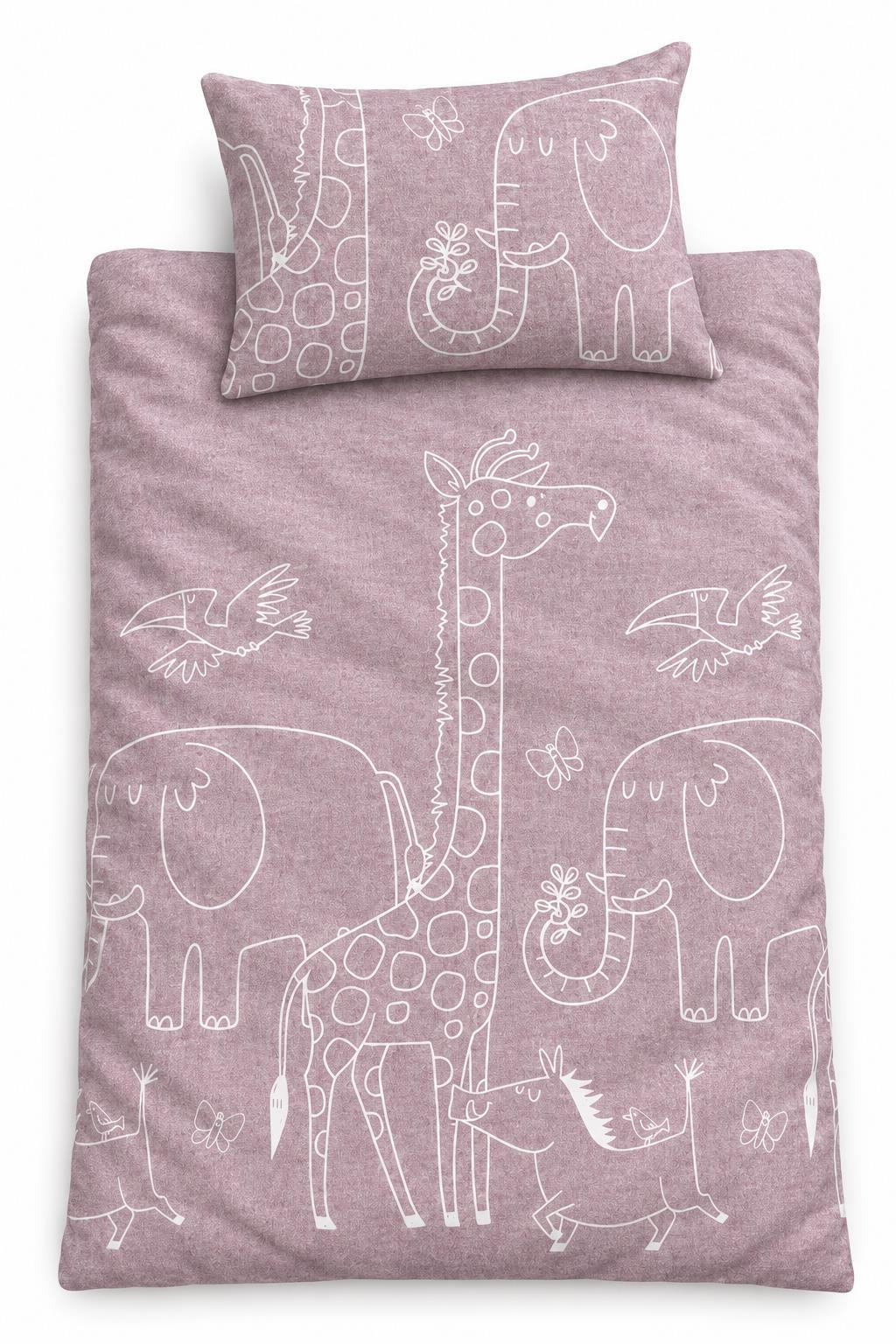 BIBER-BETTWÄSCHE 100x135 für Babys - Made in Germany! Flauschig warmer Flanell Kinder Bettbezug aus 100% Baumwolle für Herbst & Winter - Tiere Rosa - Rosa, Textil (100/135cm) - Carpe Sonno