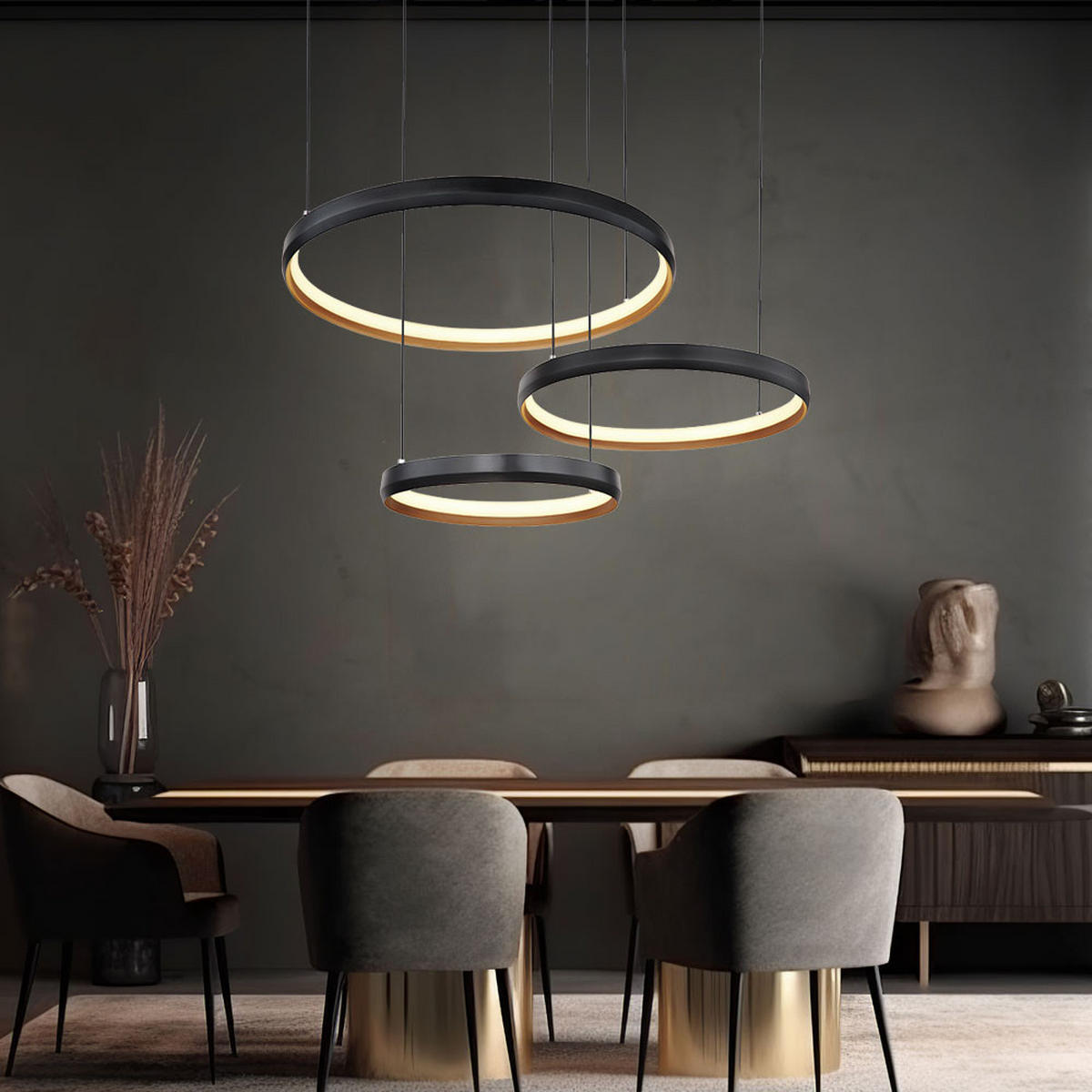 LED HÄNGELEUCHTE Halli Metall Schwarz Gold - Schwarz, Metall (76.7/50.3/150cm) - Globo Lighting