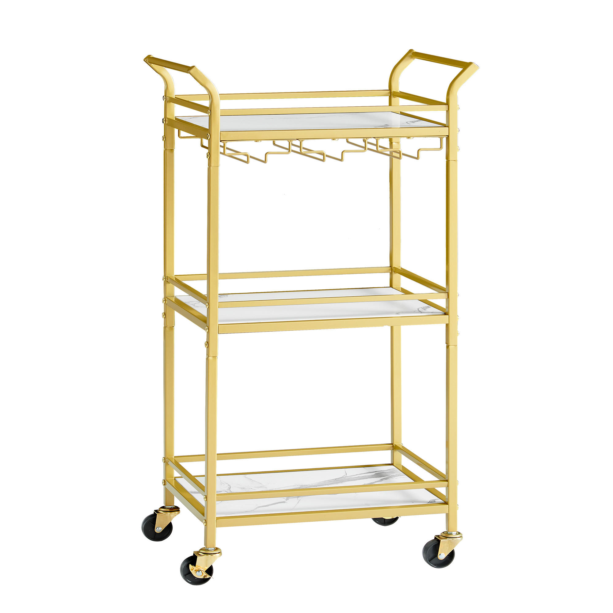 ROLLWAGEN Gaia - Weiß Hochglanz/Goldfarben, Metall (30/92/47cm) - VASAGLE