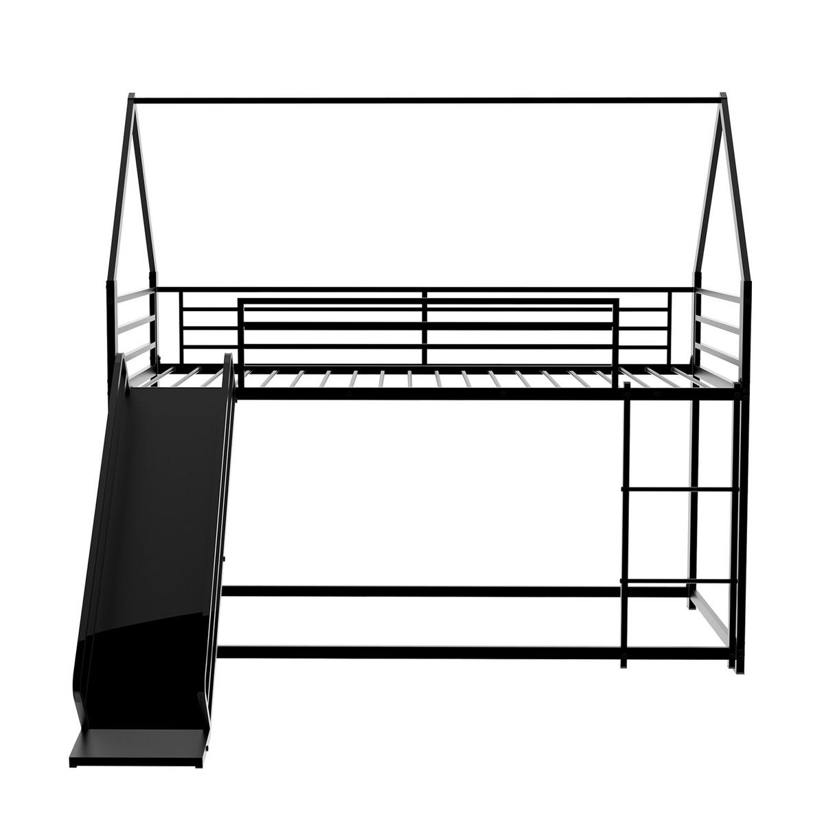 ETAGENBETT 90/190 mit Rutsche, Treppe und Hausdesign - Schwarz, Holzwerkstoff (90/190cm) - EVRYAE