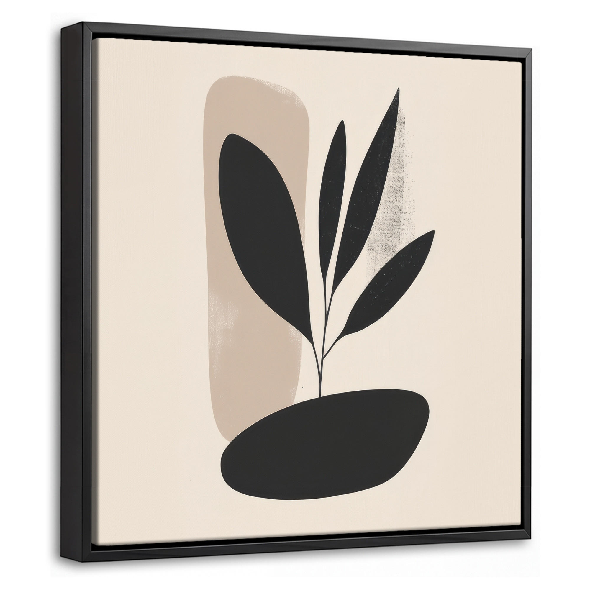 LEINWAND Bilder mit Rahmen - Pflanze - Beige - Japanisch - 20x20 - Schwarz, Textil (20/20cm) - MuchoWow