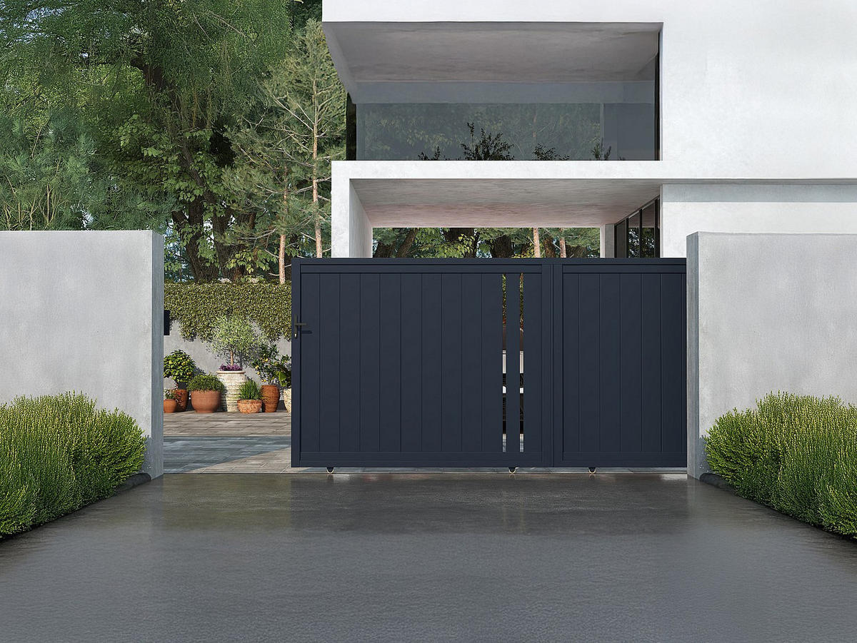 SCHIEBETOR - 396cm x 4.6cm - Aluminium - anthrazitgrau - TOROMA - Anthrazit, Metall (396/178cm) - Vente-Unique