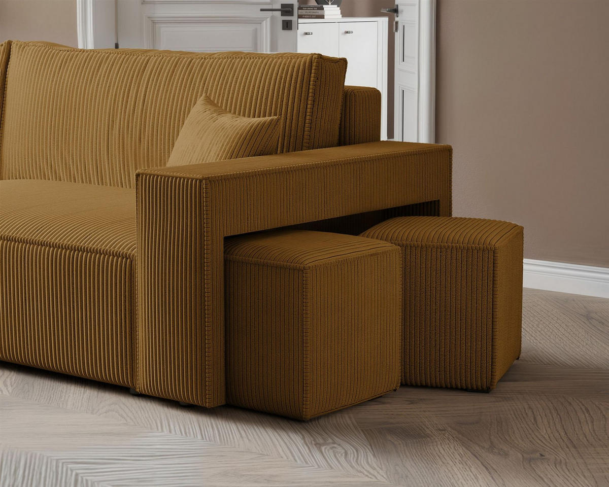 ECKSOFA Adara Inkl. Hocker - Gelb, Holzwerkstoff/Textil (262/145cm) - Fun Möbel