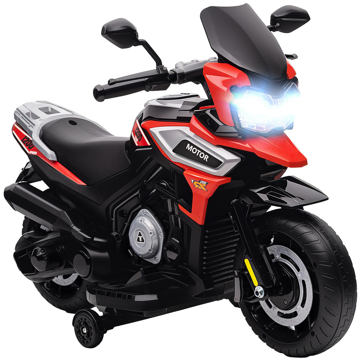 ELEKTRO-MOTORRAD mit 2 Hilfsrädern 6V, Rot - Rot, Kunststoff (85.5/44.5/56cm) - AIYAPLAY