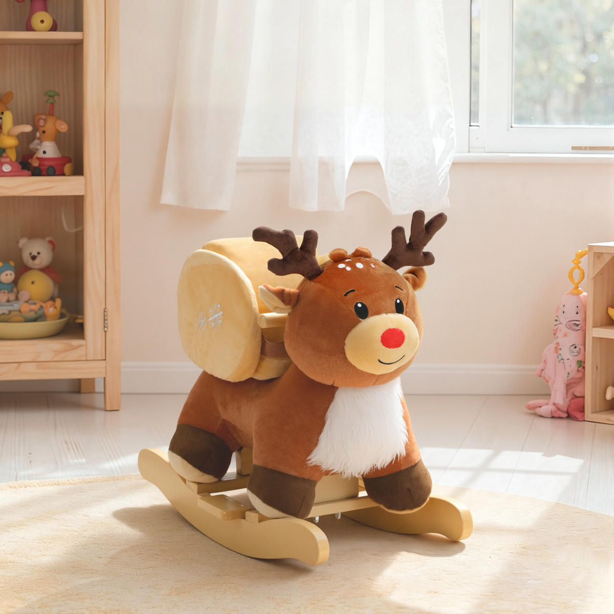 KINDER-SCHAUKELPFERD Rentier mit Schlafliedern Plüsch Braun - Braun, Textil (35/59/65cm) - AIYAPLAY