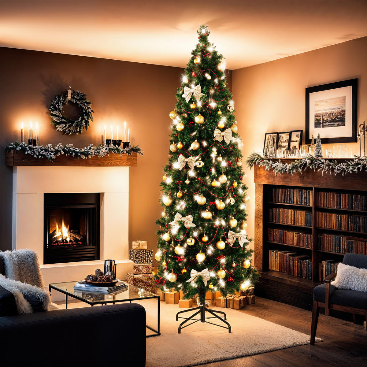 WEIHNACHTSBAUM Comet,pulverbeschichteter Metallständer mit Kunststoffkappen,grün - Grün, Kunststoff (210cm) - tectake