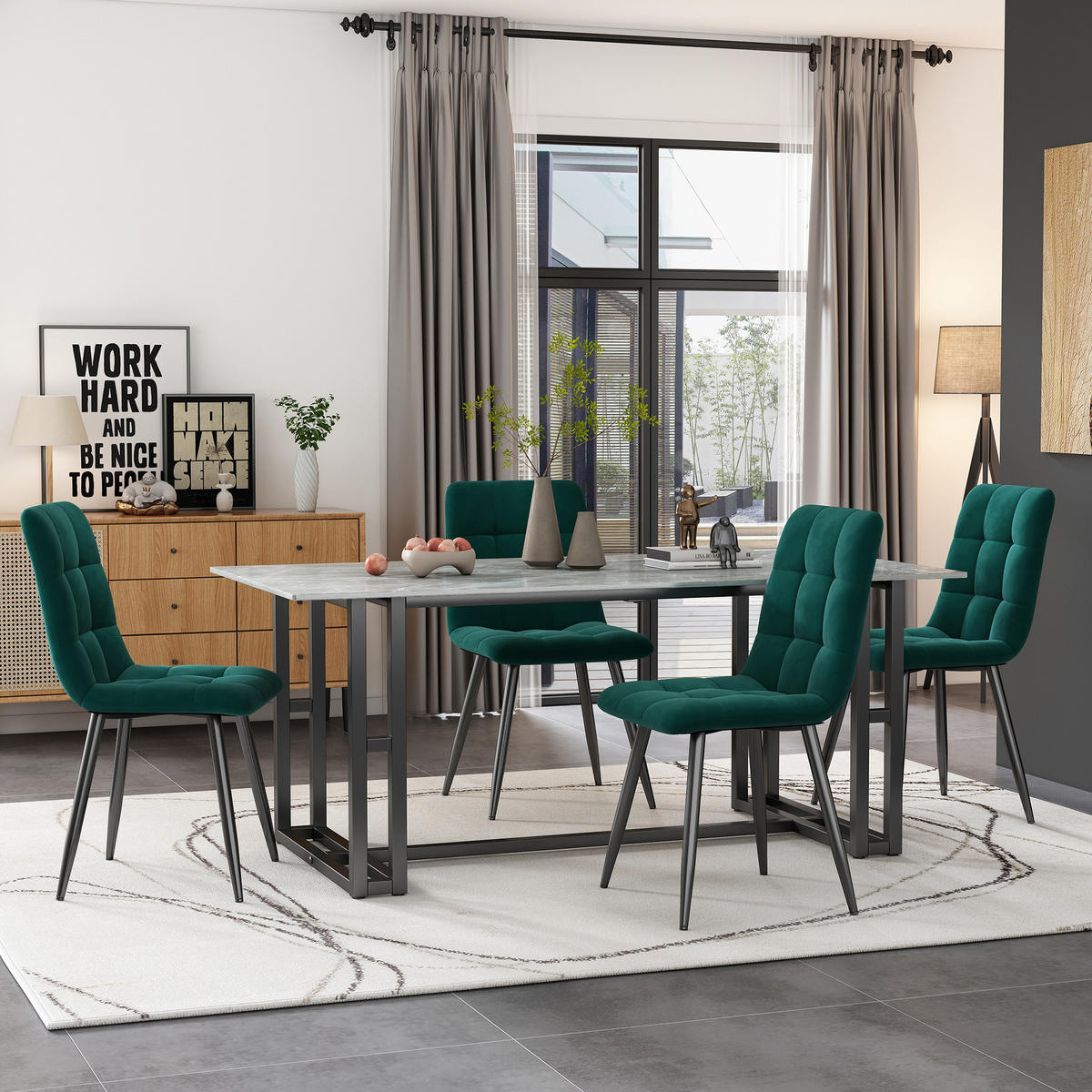 POLSTERSTUHL mit Rückenlehne und Samtbezug Grün 41x44x86 cm Textil 4er-Set - Grün, Textil (41/86/44cm) - SONNENH