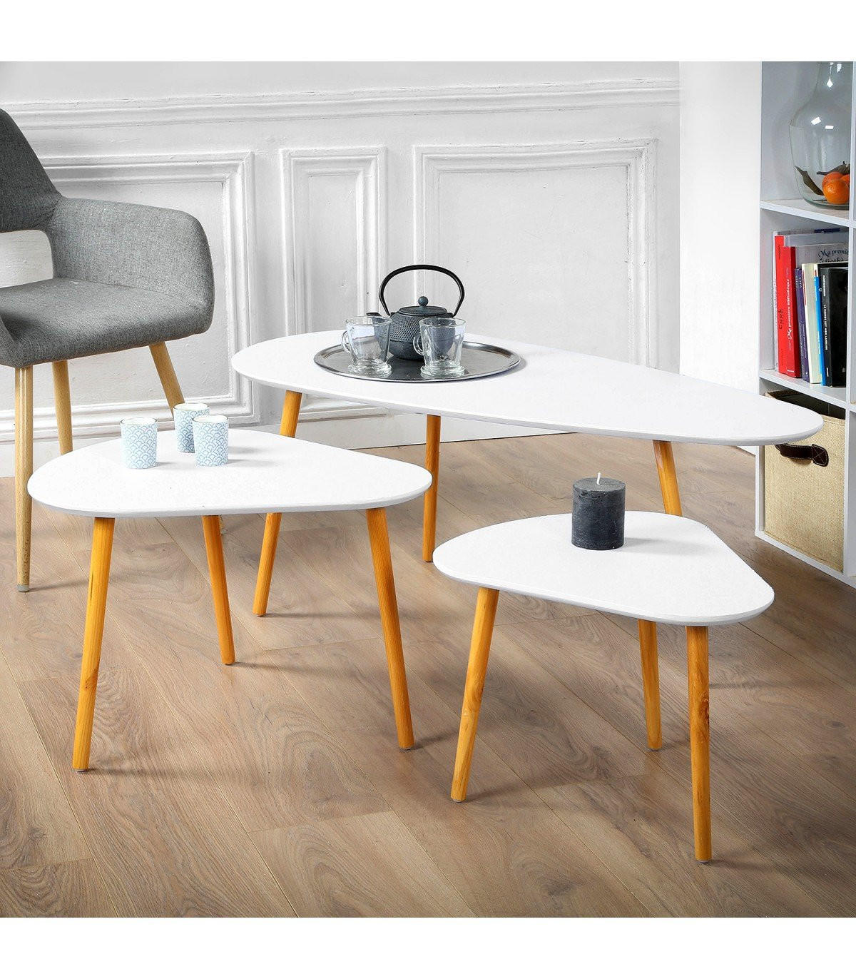 BEISTELLTISCH in weiß und in Holzoptik - 3er set - 103/50/42 cm - Weiß, Holzwerkstoff (103/50/42cm) - Calicosy