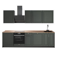 KÜCHENZEILE Fame-Line, Grün-Gold Landhaus/Anthrazit, 280 cm, AP Eiche - Anthrazit/Grün, Holzwerkstoff (280/206.8/60cm) - Vicco