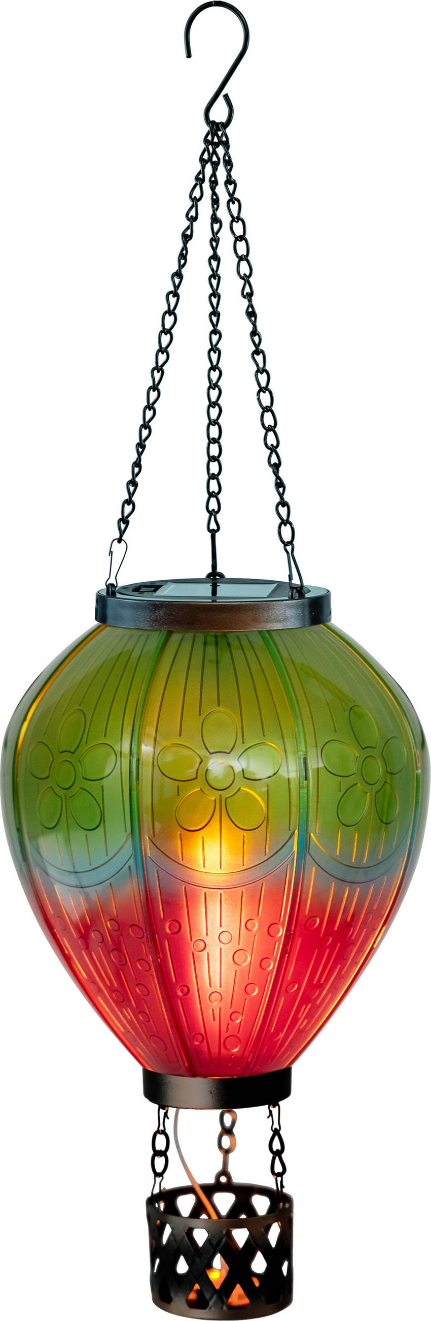 LED-SOLAR Laterne Heißluftballon Metall-Kunststoff Ø19x58cm Grün Lila XL - Multicolor, Kunststoff (19/19/58cm) - Northpoint