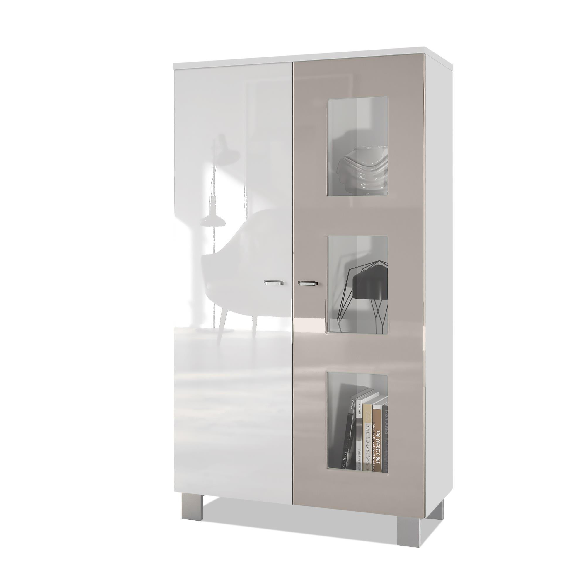 VITRINE Denjo Tür in Sandgrau Hochglanz - Sandfarben, Holzwerkstoff (71/129/35cm) - Vladon