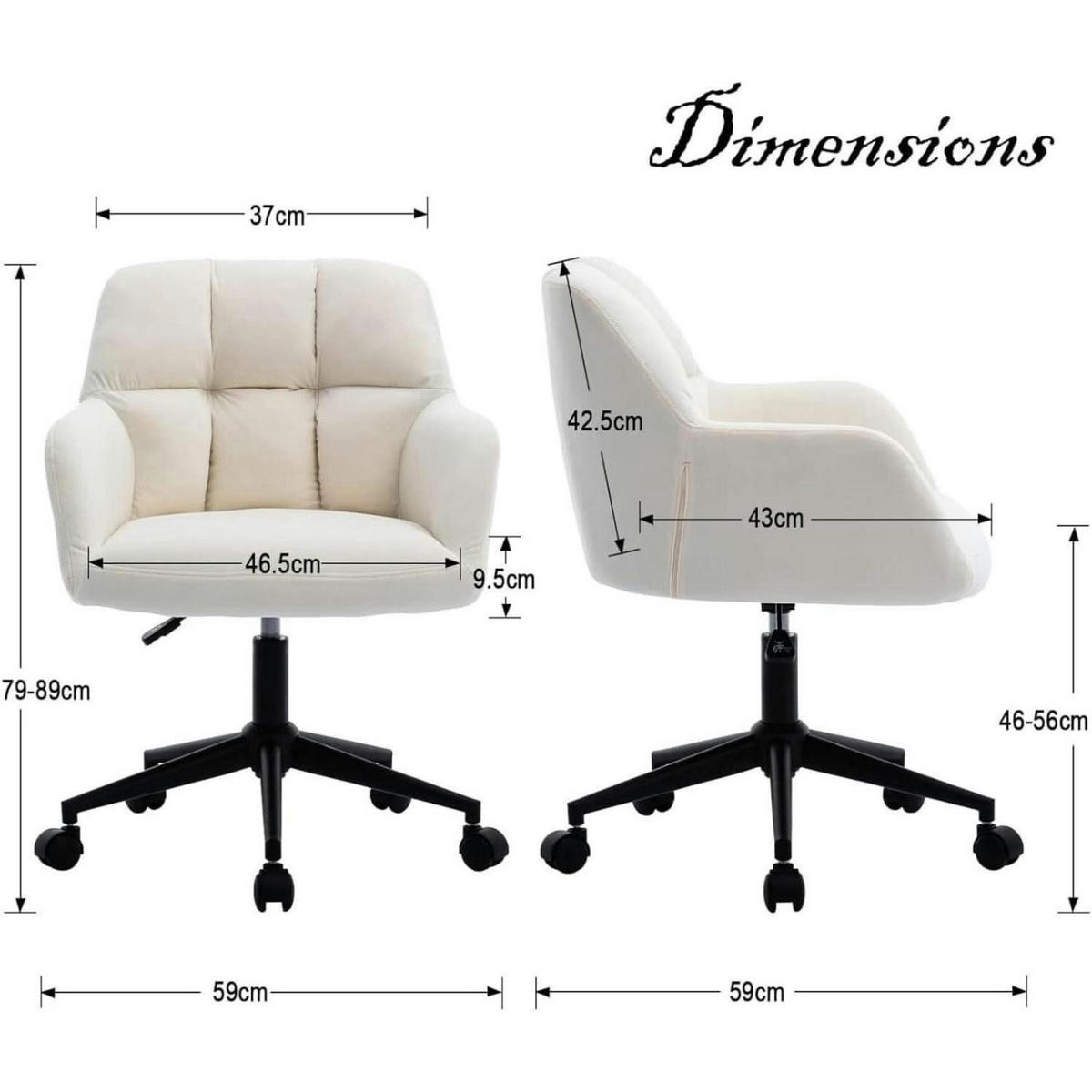 SCHREIBTISCHSTUHL Samt Beige mit Rollen - Creme, Textil (59/89/59cm)