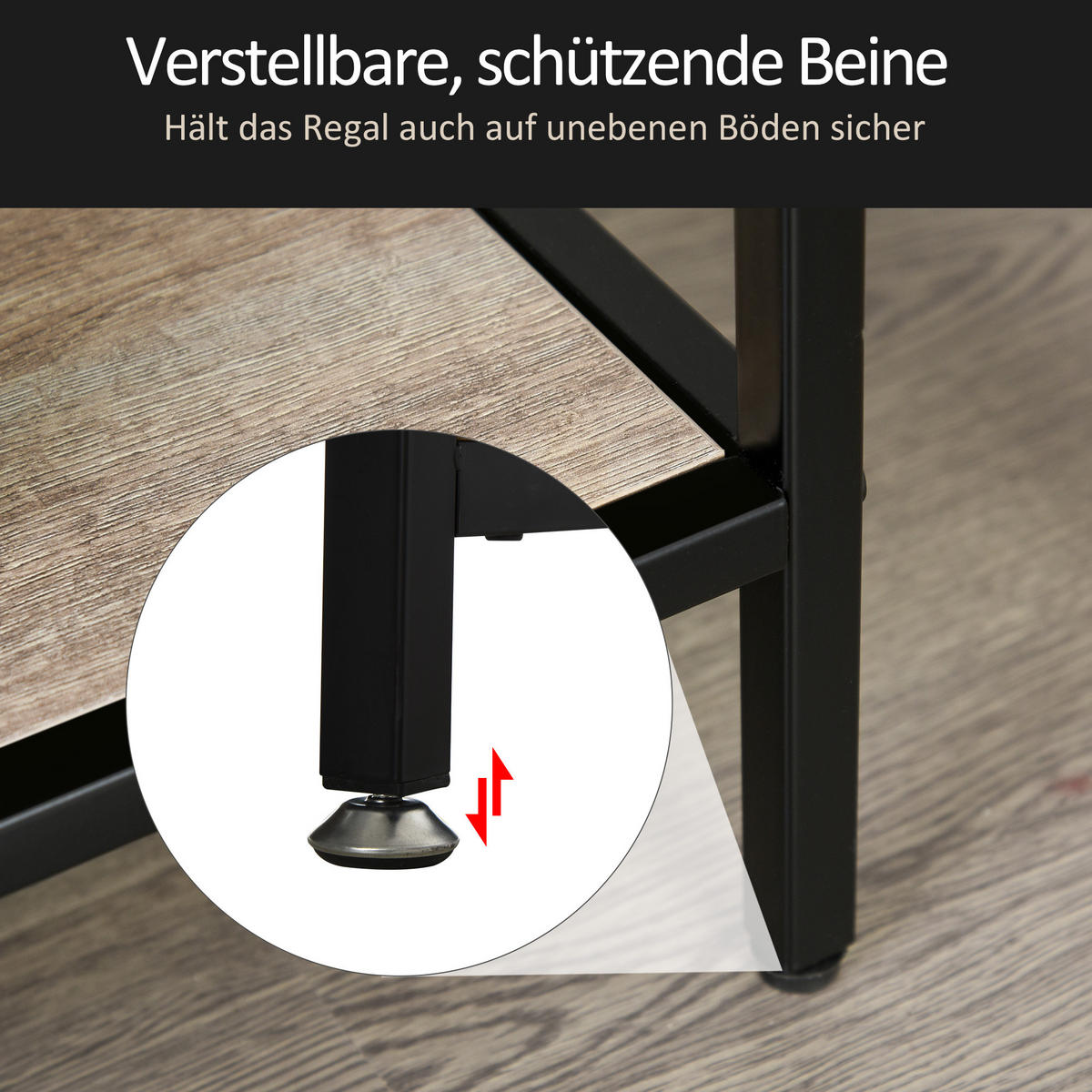 STANDREGAL, Metall, Schwarz+helle Eiche - Schwarz, Holzwerkstoff (32/95/120cm) - HOMCOM