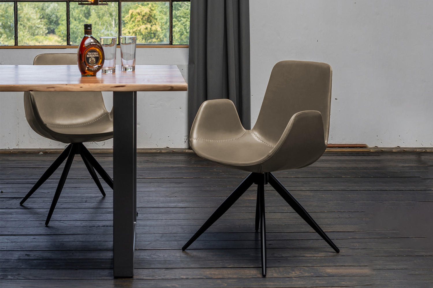 Thumbnail - Kawola Drehstuhl, Grau, Schwarz, Leder, 55.5x82x55 cm, Esszimmer, Stühle, Esszimmerstühle, Armlehnenstühle