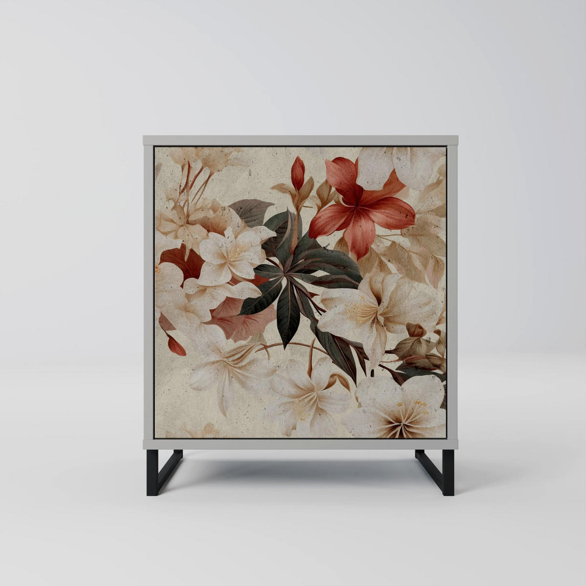 SIDEBOARD PETAL HARMONY, Grau, 57,5x42x77,5 cm, Schräge Buchenholzfüße - Buchefarben/Multicolor, Holzwerkstoff/Buchenholz (57.5/77.5/42cm) - SpaceRebels