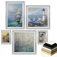 WANDBILDER 5er Set - 50x50 cm & 20x30 cm & 40x60 cm Silberner Rahmen - Familienillustrationen Hausschilder - Silberfarben, Kunststoff (40/60cm) - ArtPrintCave