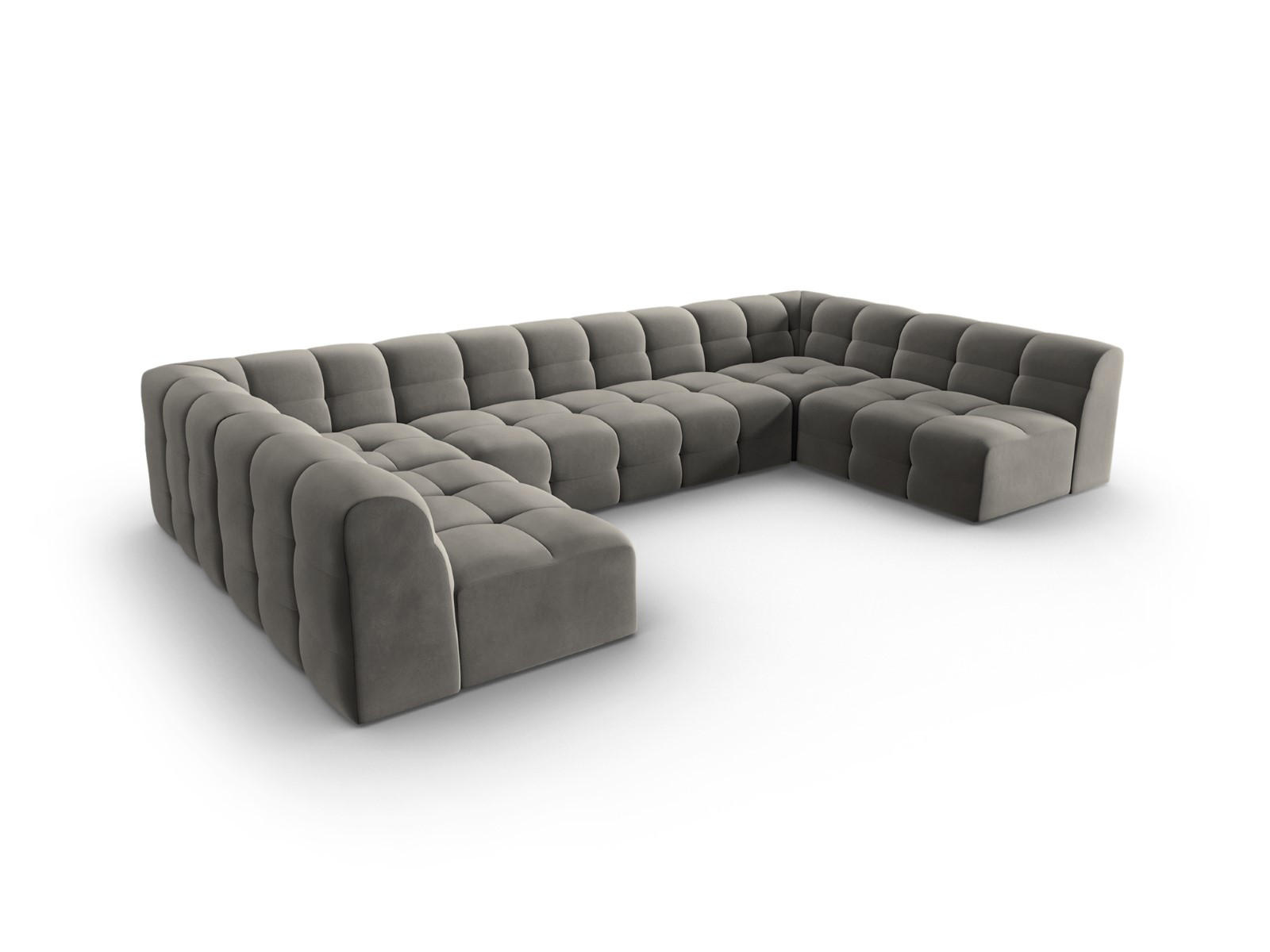 PANORAMASOFA Kendal aus Samt dunkelgrau 7 Sitzplätze - Dunkelgrau, Textil (203/79/372cm) - Micadoni