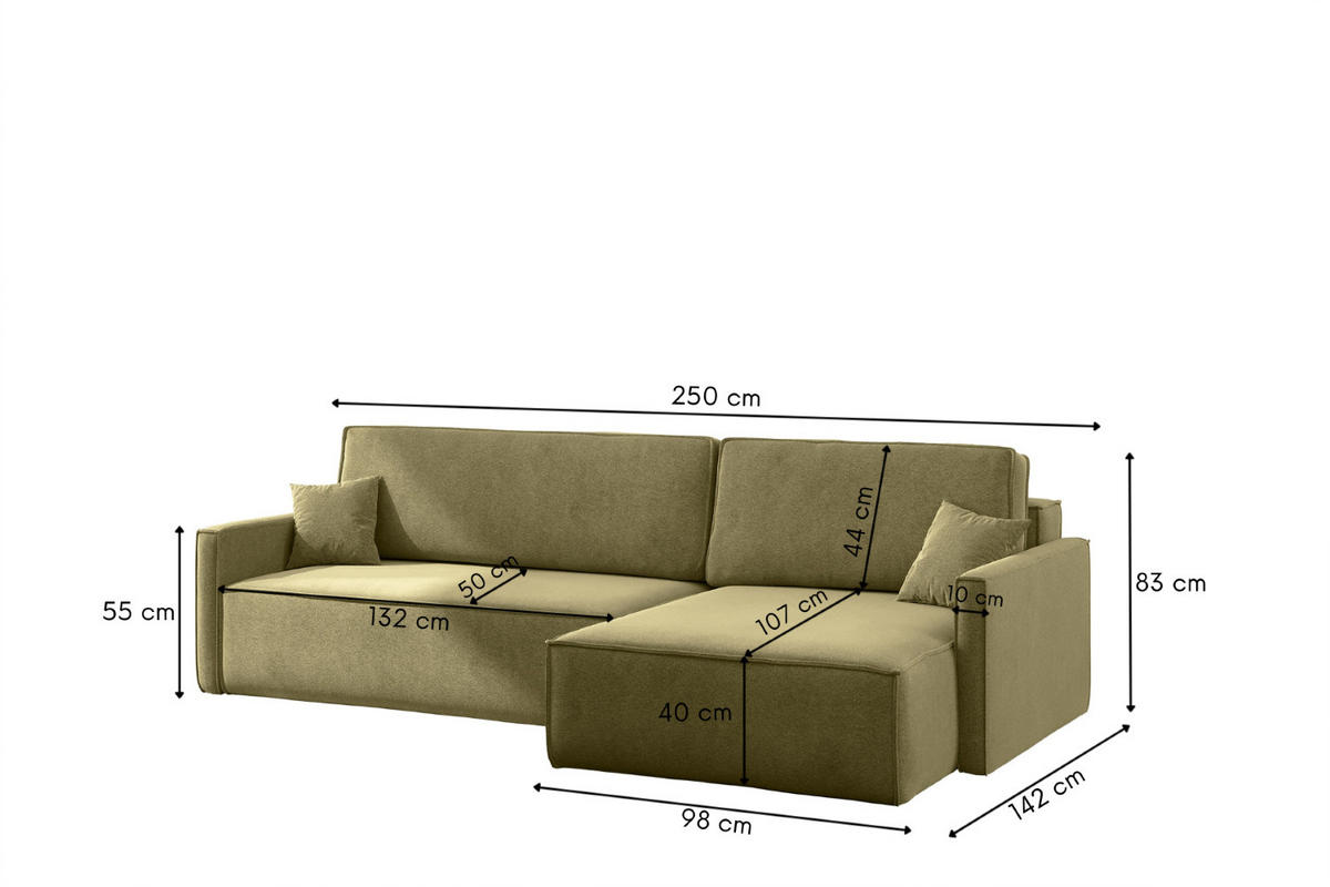 SCHLAFSOFA Carlos L-Form, Ecksofa Mit Bettkasten Und Schlaffunktion Stoff Salvador Rechts Olive - Olivgrün, Holz/Textil (250/83/142cm) - Kaiser Möbel