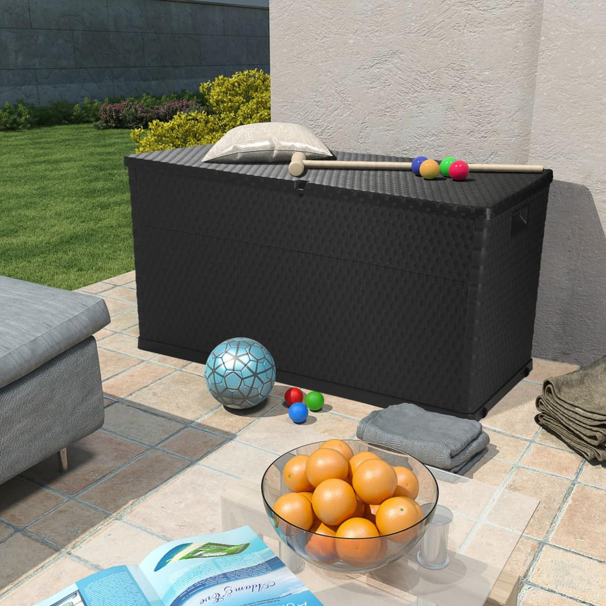 GARTEN-AUFBEWAHRUNGSBOX Anthrazit 120x56x63 cm PP Rattan - Anthrazit, Kunststoff (56/63/120cm) - furnicato