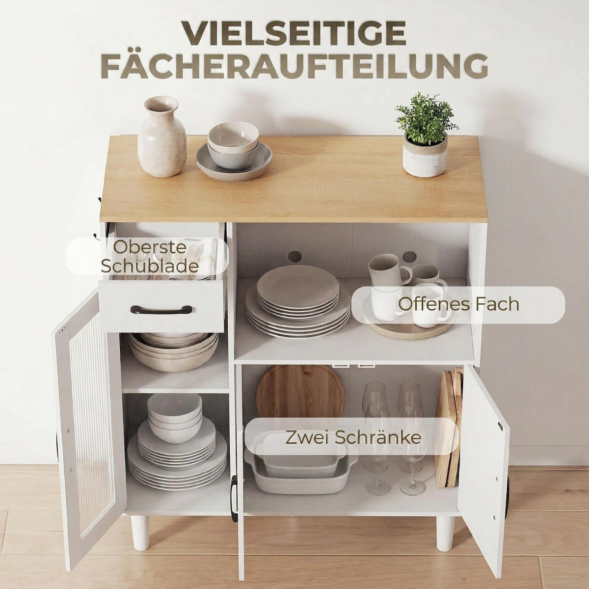 SIDEBOARD Spanplatte Acryl Weiß - Weiß, Holzwerkstoff (34/91/80cm) - HOMCOM
