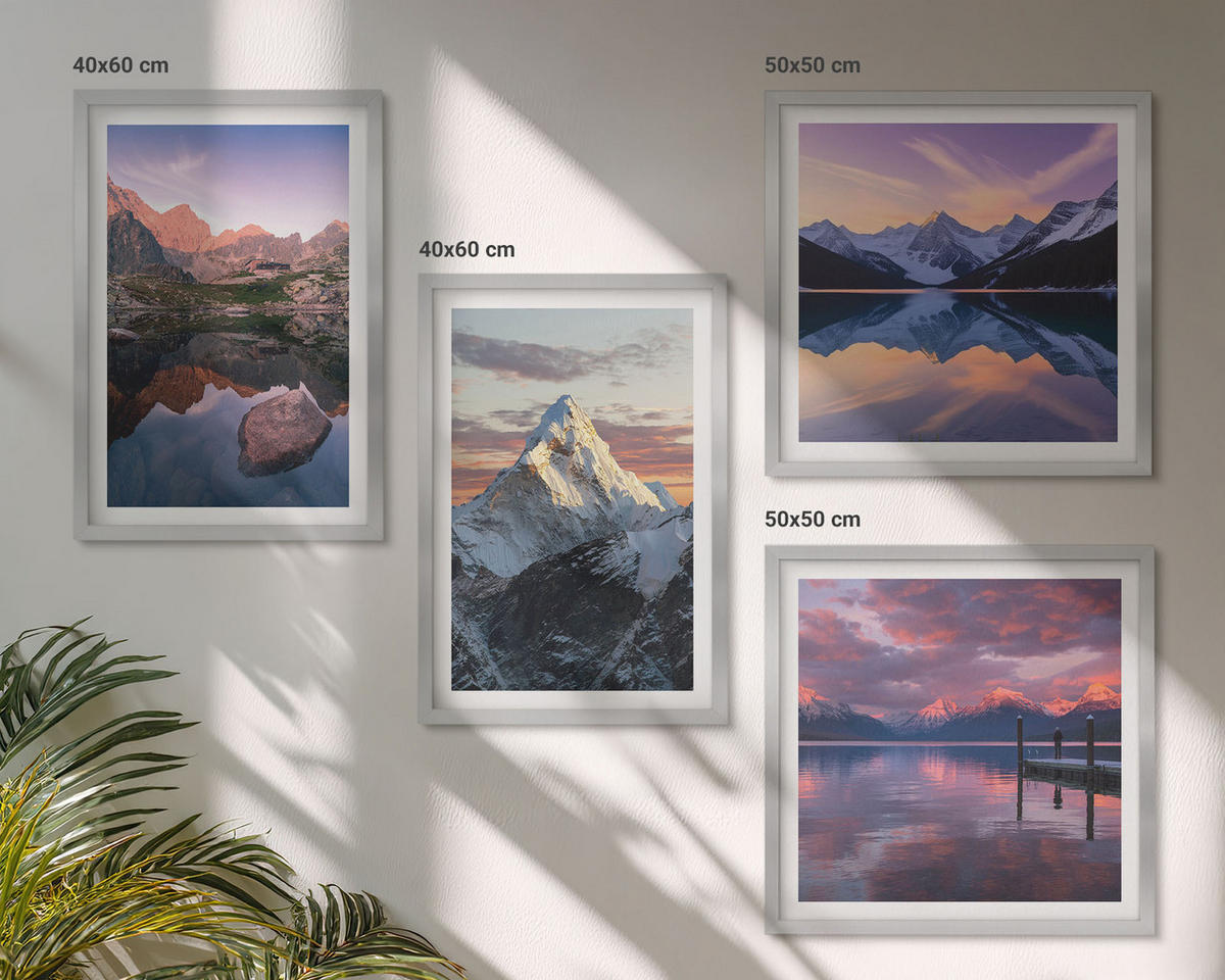 BILDER SET 4er Set - 50x50 cm & 40x60 cm Silberner Rahmen - Berglandschaften im Hintergrund - Silberfarben, Kunststoff (50/50cm) - TULUP