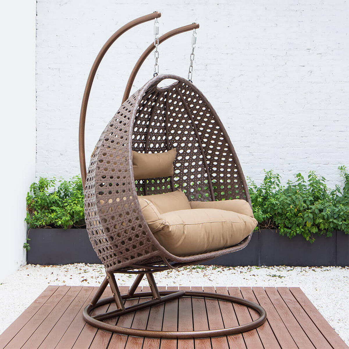 POLYRATTAN Hängesessel TWIN - Braun für 2 Personen - Braun, Kunststoff (145/126/74cm) - Home Deluxe