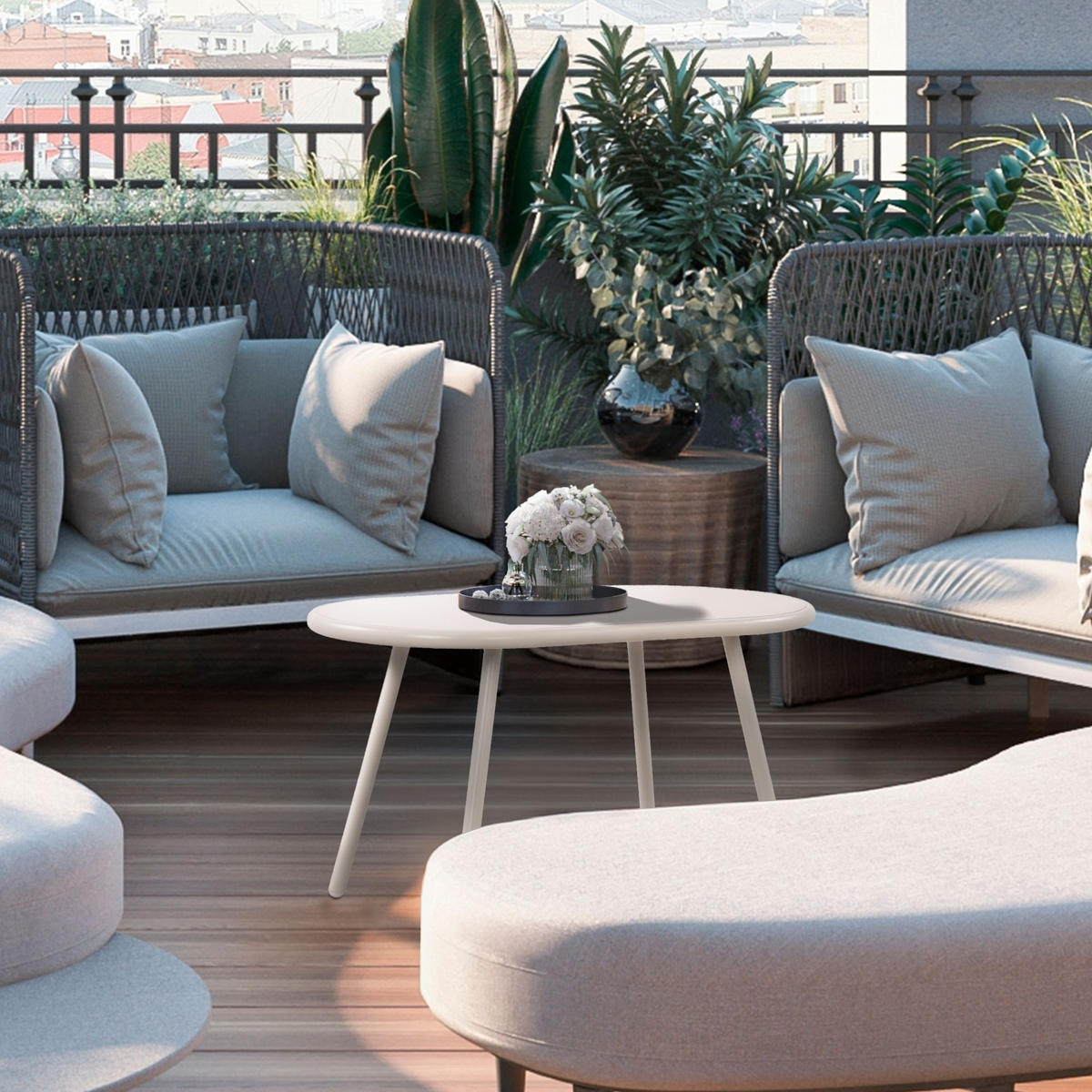 COUCHTISCH oval 80/45/45 cm Kunststoff hellgrau - Hellgrau, Kunststoff/Metall (45/80/45cm) - CLP