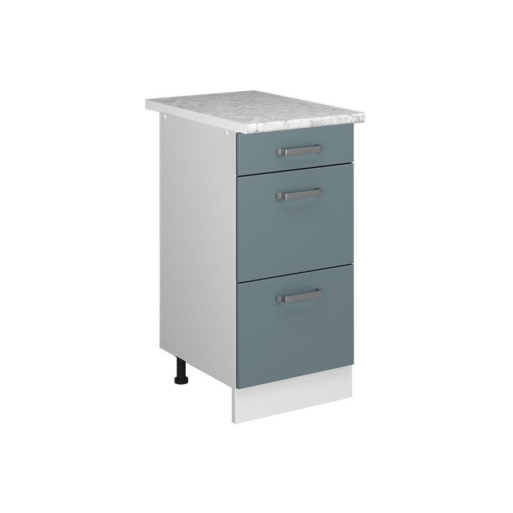 KÜCHENUNTERSCHRANK R-Line Blau-Grau 40 cm mit Schubladen, AP Marmor - Blaugrau/Weiß, Holzwerkstoff (40/81.6/60cm) - Vicco