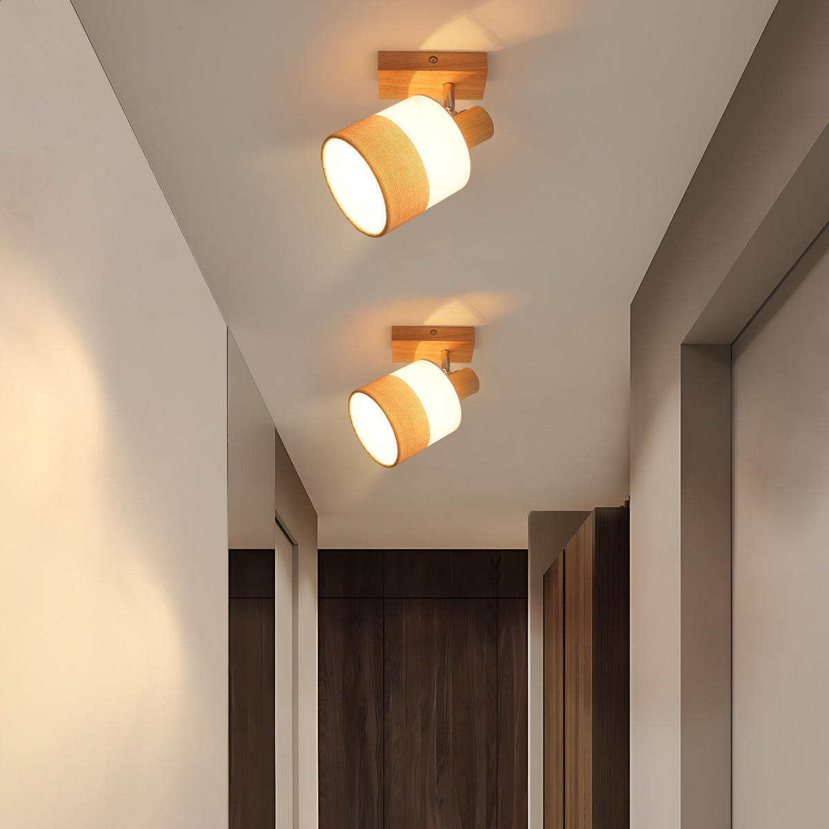 DECKENSTRAHLER Finni 13/13/21 cm - Beige, Holz (21/13/13cm) - ZMH