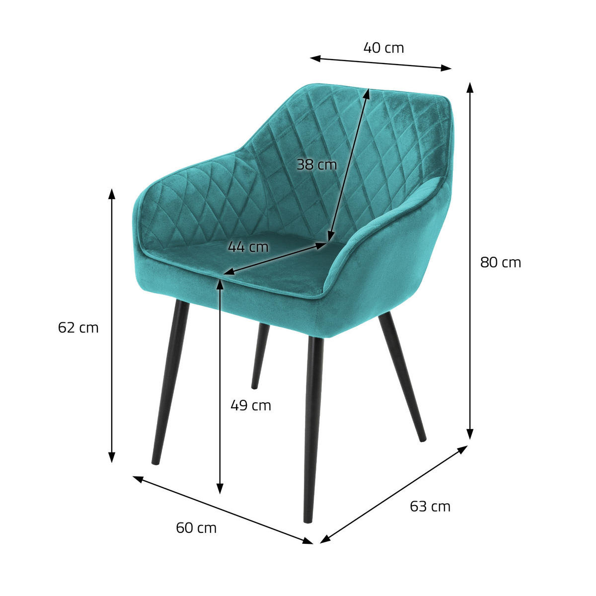 ESSZIMMERSTUHL Samt Türkis 4er Set - Türkis, Textil (63/80/60cm) - ML-DESIGN