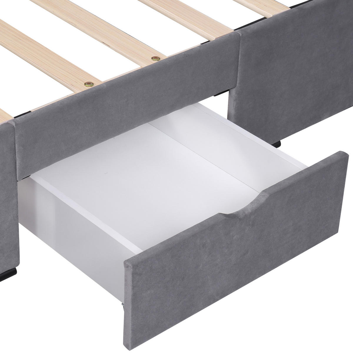 POLSTERBETT 160x200 Samt Lattenrost 4 Schubladen Grau - Grau, Holz - FLIEKS