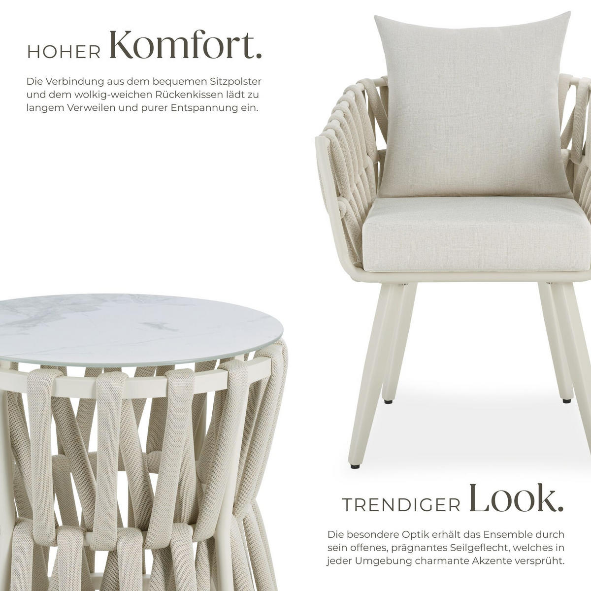 GARTENLOUNGE-SET ALUMINIUM Lugano, höhenverstellbare Kunststofffüße, Sicherheitsglasplatte, beige - Beige, Kunststoff - tectake