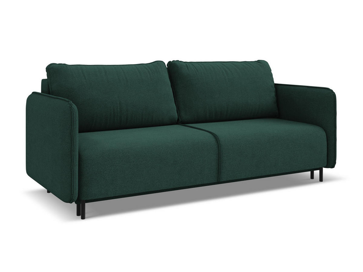 3-SITZER SOFA mit Schlaffunktion Strukturstoff Stoff Grün - Dunkelgrün/Schwarz, Holz/Textil (226/90/92cm) - Makamii