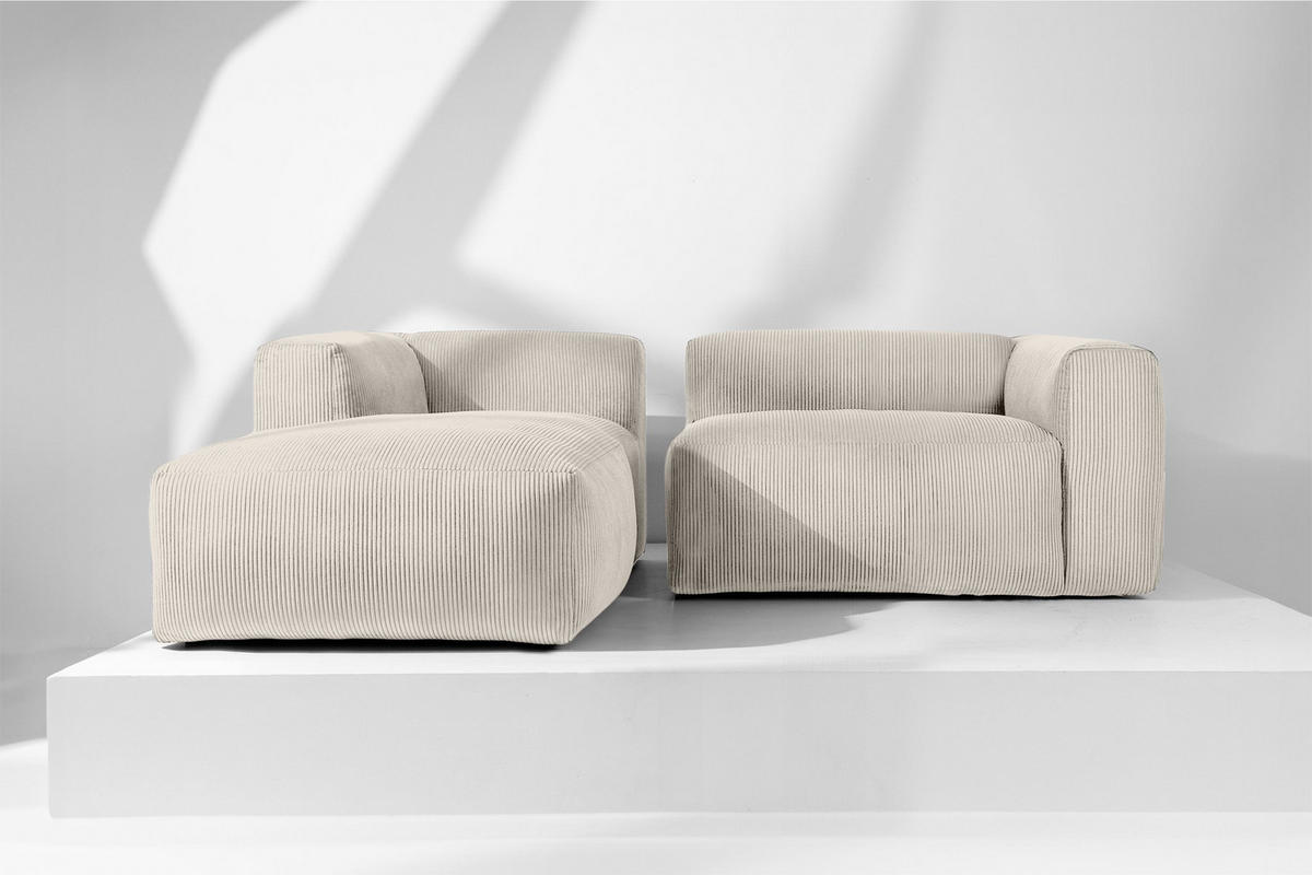 ECKMODULSOFA-LINKS BUFFO 3/4 Sitzer mit extrem weicher Sitzfläche, Kordstoff, cremefarben - Creme, Textil (237/180cm) - KONSIMO®