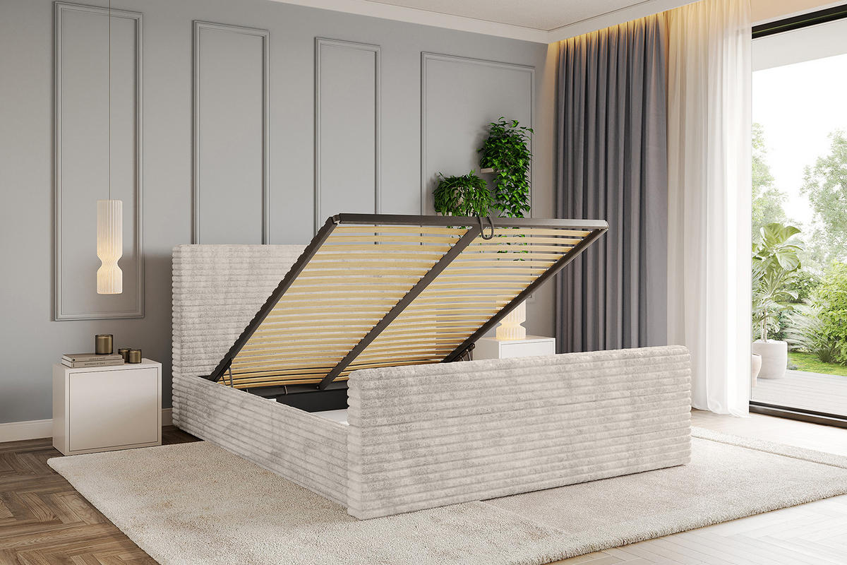 POLSTERBETT mit Bettkasten, Fußteil und Lattenrost, Boxbett ohne Matratze - ALOVA-Z 120x200 Creme - Creme, Holzwerkstoff/Textil (120/200cm) - ALTDECOR